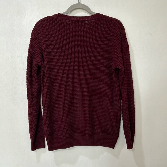 MEROKEETY  WOMENS CREW NECK WAFFLE KNIT PULLOVER TOP WINE Sz MD - Picture 3 of 11